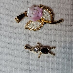 2 Necklace Pendants, Rose & Birthstone Person